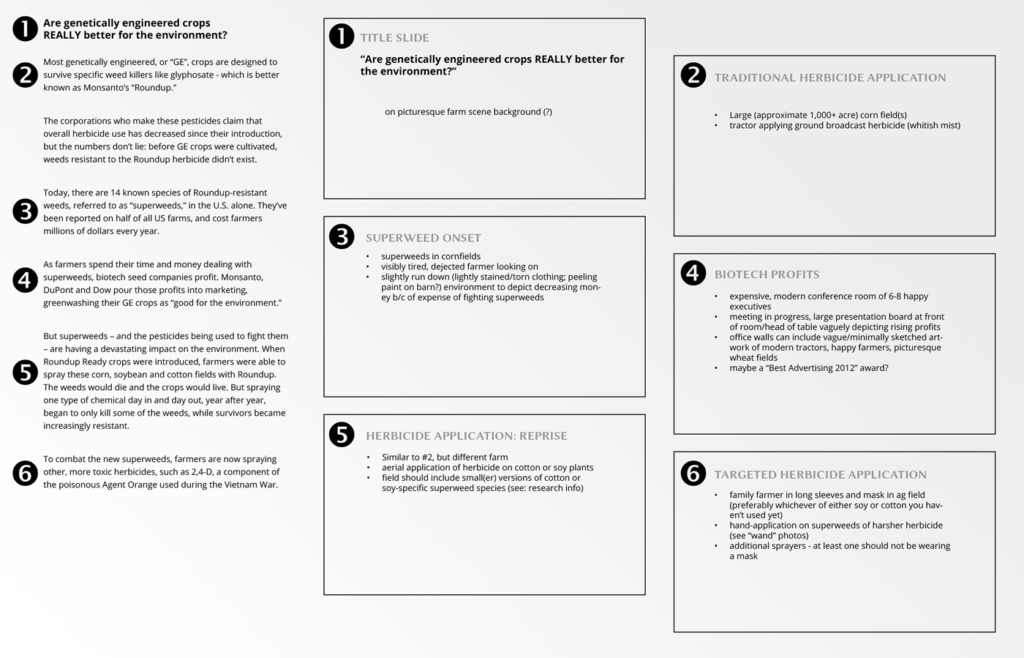 Superweeds initial storyboard including description frames